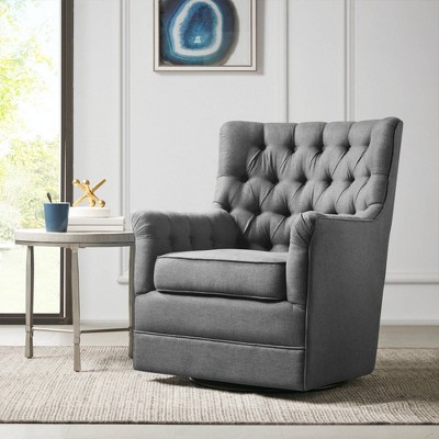Mathis Deep Gray Velvet Swivel Glider Chair