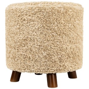 Northlight 16" Beige Plush Round Footstool Ottoman with Oak Legs - 1 of 4