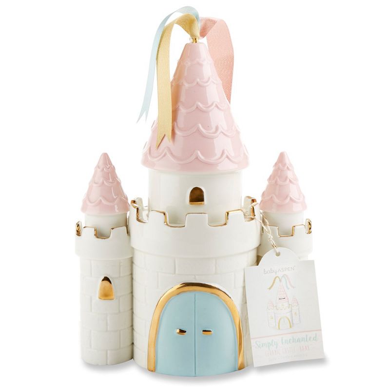 Baby Aspen Simply Enchanted Castle Ceramic Piggy Bank | BA21021NA, 1 of 9