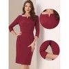 Allegra K Women's Notch Split Neck 3/4 Sleeve Work Office Business Midi Dresses - 2 of 4