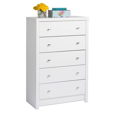 Eleganza White 5-Drawer Glam Chest with Diamond Cut Chrome Knobs