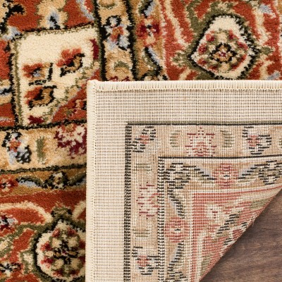 Ivory and Rust Floral Square Synthetic Area Rug