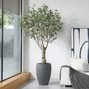 DR.Planzen 8ft Artificial Tree with Grey Tall Planter, Large Eucalyptus Trees UV Resistant Faux Tree for Indoor/Outdoor Home Decor, Perfect Gift - 1 of 4