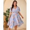 YESFASHION Plus Size Women Wrap V Neck Midi Dress Short Sleeves High Waist Irregular Hem Casual Summer Dress - 2 of 4