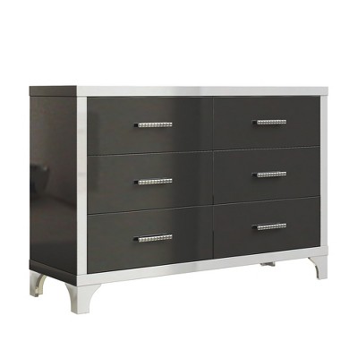 VYNXARIA Exquisite Black High - Gloss Dresser: A 6 - Drawer Mirrored Storage Marvel for Bedroom and Living Room Elegance