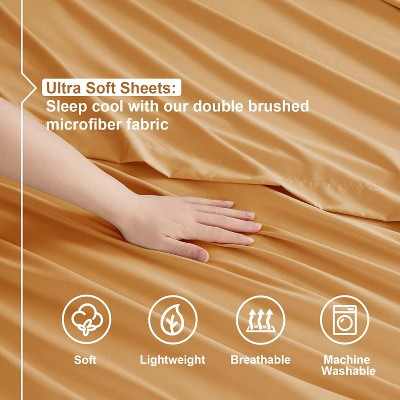 Apricot Buff Orange Queen Microfiber Deep Pocket Sheet Set