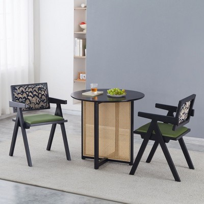 NicBex Set of 2 Solid Wood Dining Chairs with Rattan Back & Armrest, Living Room Chairs, Mid-Century Kitchen Side Chairs for Table