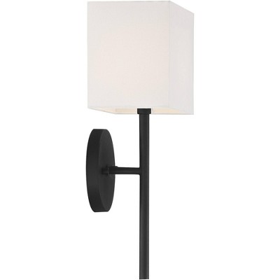 Modern Black Linen-Shade Wall Sconce 12" High Direct Wired