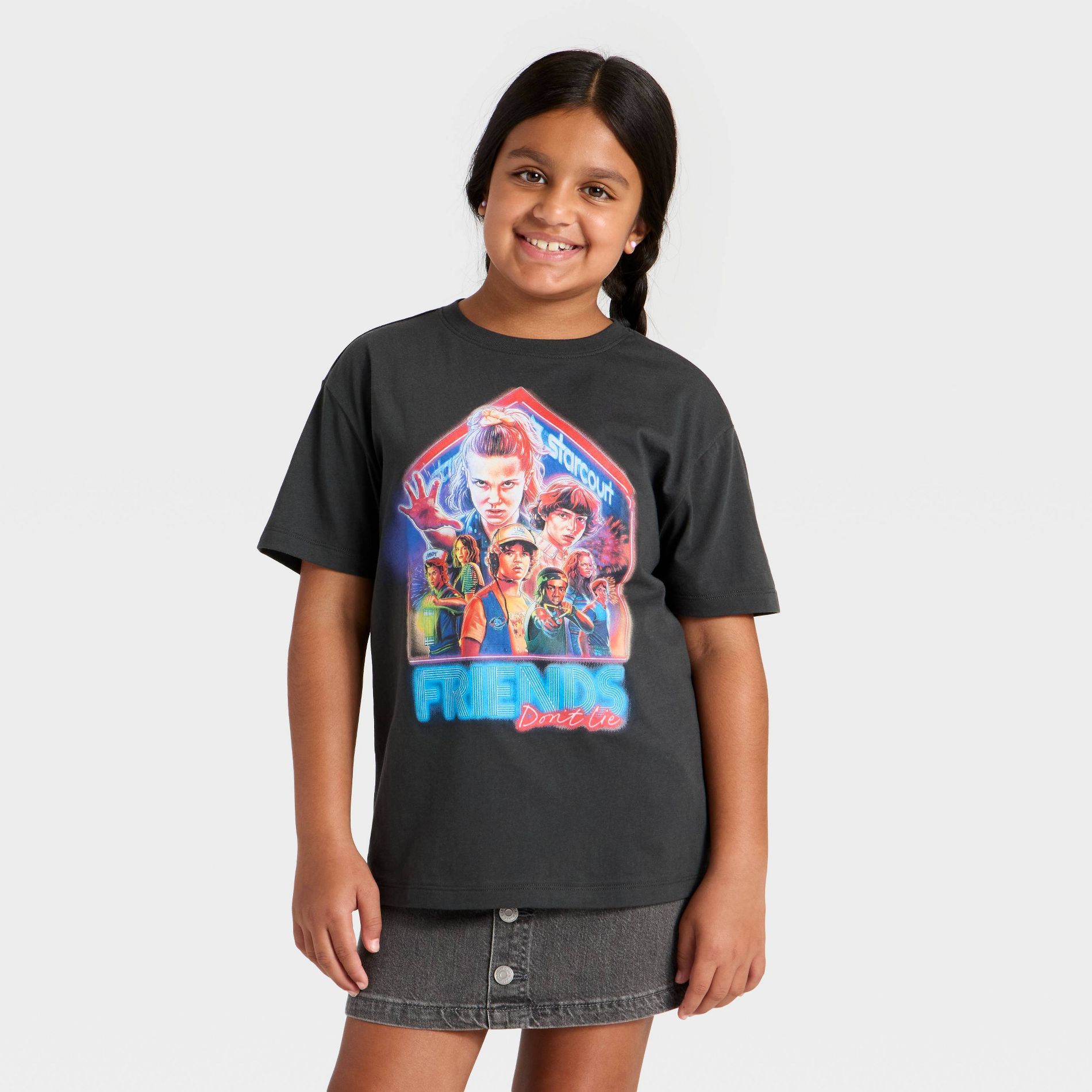 Girls' Stranger Things Oversized Short Sleeve Graphic T-Shirt - Dark Gray