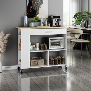 Celebalcony Rolling Kitchen Island with Storage Cabinet. Include 3 Tier Spice Rack, Lockable Wheels & Towel Handle, 2 Tier Open Shelf for Kitchen - 1 of 4