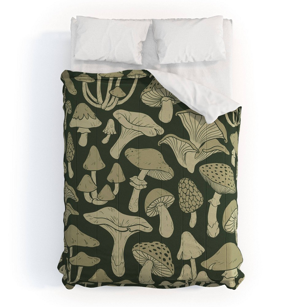 Photos - Duvet Deny Designs Full/Queen Avenie Mushroom In Black Forest Comforter and Pillow Sham Green