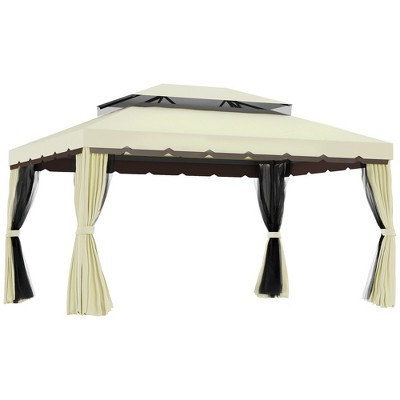 Outsunny 10' x 13' Patio Gazebo, 2-Tier Polyester Roof, Vented Canopy, Mesh, Portable Aluminum Frame for Outdoor
