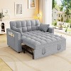 AENKYO Modern Velvet Loveseat Sleeper Sofa, Convertible Pull-Out Bed with Pillows & Side Pockets, Space Saving for Apartment - 2 of 4
