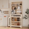 CuisinSmart 62" Tall Kitchen Pantry Cabinet, Buffet Hutch with Microwave Stand & 3 Glass Doors, Coffee Bar Storage Cabinet - 2 of 4