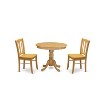 East West Furniture 3-Piece Dinette Room Set- 2 Kitchen Dining Chair and Wooden Dining Table - Oak Finish - 2 of 4