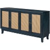 Blue Rattan Sideboard,Four-Door Console, Adjustable Shelves,Coastal Accent,Hand-Woven Fronts, Pine Frame,Steel Legs,Kitchen Bar - 2 of 4