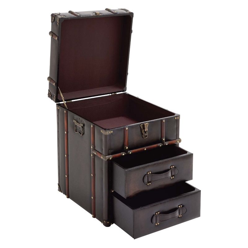 Wood and Faux Leather Trunk End Table Espresso Brown - Olivia & May, 5 of 6