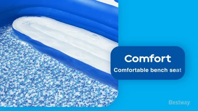 Blue and White Inflatable Round Family Pool with Headrests