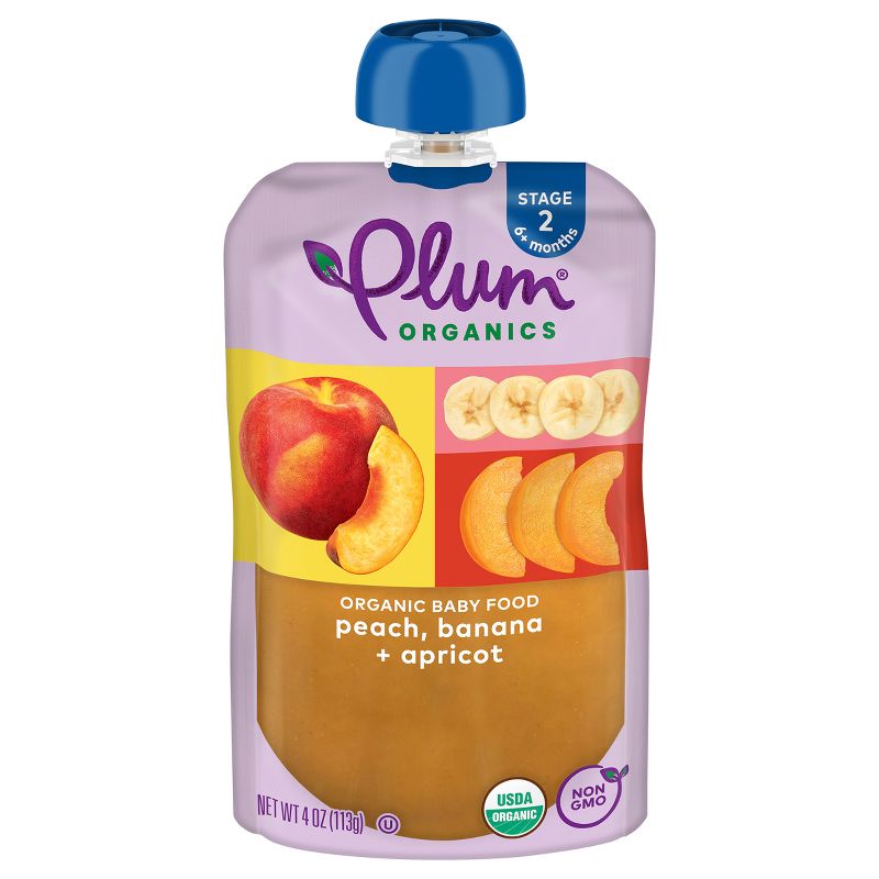 Plum Organics Stage 2 Peach Banana & Apricot Baby Food Pouch - (Select Count), 1 of 13