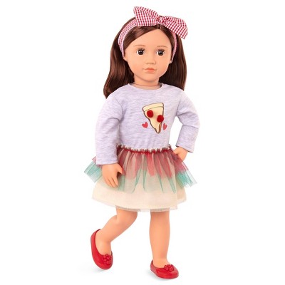 Our Generation Puppen-Outfit „Pizza & Pizza“ – Tomaten-Shirt, Karo-Hemd, Hose & Accessoires Für 46 Cm Puppen