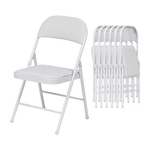 SUGIFT 6 Pack Folding Chairs with Padded Seats, Metal Frame with Pu Leather Seat & Back, White - 1 of 4