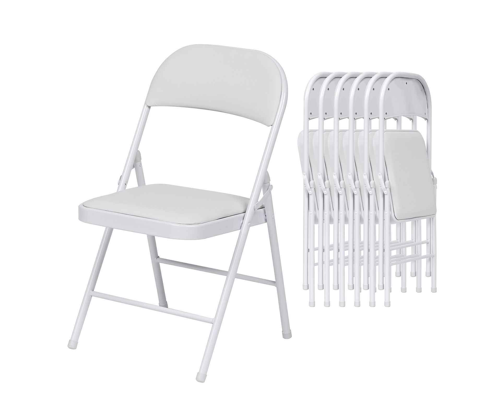 SUGIFT 6 Pack Folding Chairs with Padded Seats, Metal Frame with Pu Leather Seat & Back, White