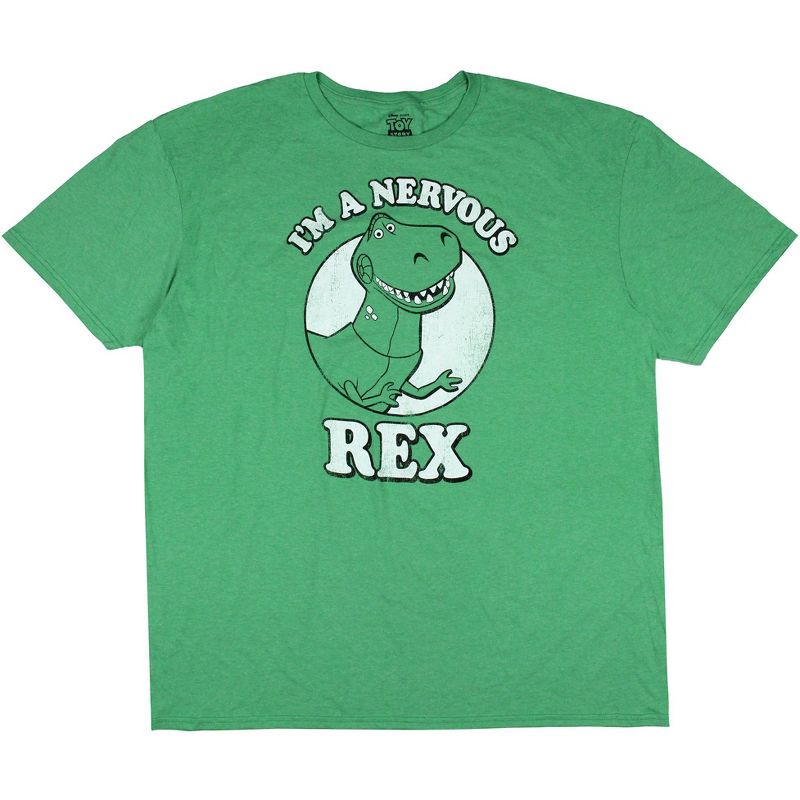 Disney Mens' Toy Story I'm A Nervous Rex Distressed Graphic T-Shirt Green, 1 of 4