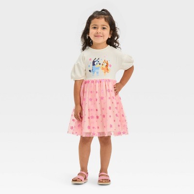 Toddler Girls' Bluey And Bingo Puff Sleeve Tulle Dress - Pink 2t : Target