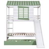 Twin over Twin Size Bunk Bed Playful Loft Bed Kids House Bed with Convertible Slide and Trundle, White+Green - ModernLuxe - 4 of 4