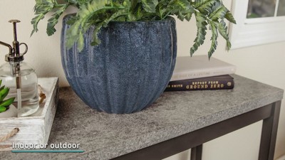 Black Mist Fluted Ceramic Outdoor Planter Pot, 13.5" Diameter