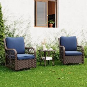 Outdoor Porch Chairs with Table, 3-Piece Wicker Glider Rocking Chair Set, 360° Swivel Patio Furniture - 1 of 4