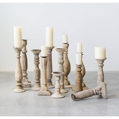 Rustic Found Wood & Metal Pillar Candleholder Set, 6 Pieces