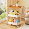 3-Tier Rolling Cart Wooden Tabletop,Utility Cart w/Lockable Wheels,Multipurpose Storage Organizer Trolley for Kitchen,Office,Bedroom,Metal Frame - 2 of 4