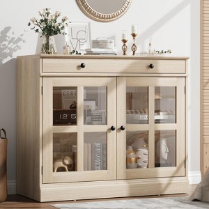 Jojoka White Sideboard Buffet Cabinet with Glass Doors, Adjustable Shelves, Soft-Close, Marble Top – Versatile Storage for Dining, Living & Kitchen - 1 of 4
