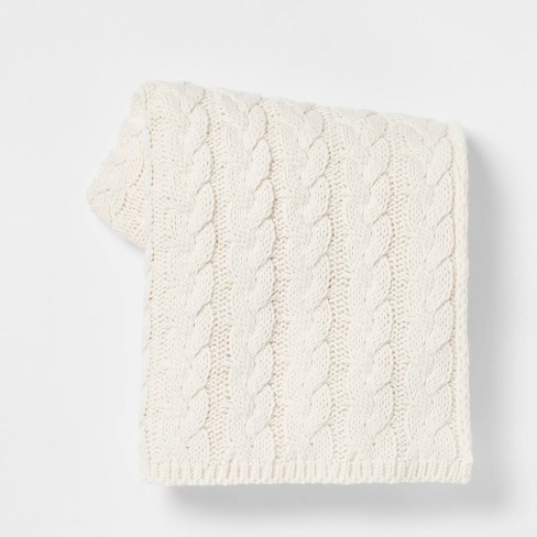 Solid Chunky Cable Knit Reversible Throw Blanket Ivory - Threshold™ - image 1 of 4