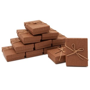 Juvale 12 Pack Small Jewelry Gift Boxes with Lids for Necklaces, Earrings, Bracelets, Brown, 3.7x2.9x1.3 in - 1 of 4