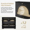 ModernLuxe Mid-Century Shoe Cabinet with 4 Rattan-Woven Flip Drawers, Freestanding Shoe Organizer with 2 Silvery Hooks for Hallway, White/Black - 4 of 4