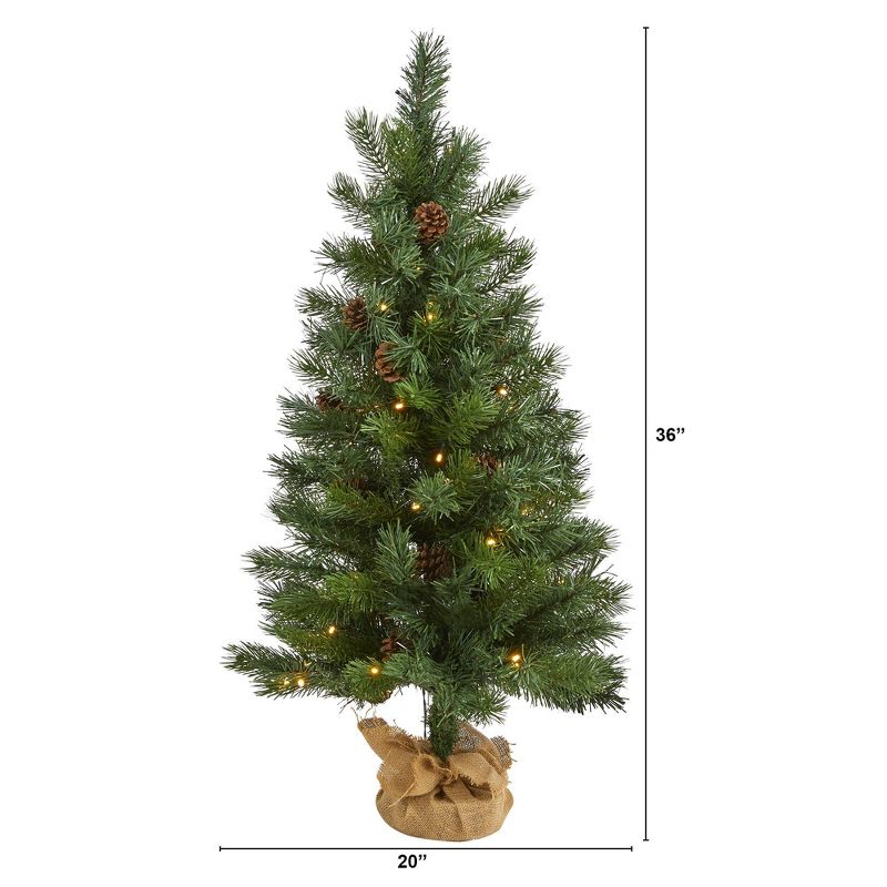 3ft Nearly Natural Pre-Lit LED Fraser Fir with Pinecones Artificial Christmas Tree Clear Lights in Burlap Base, 3 of 8