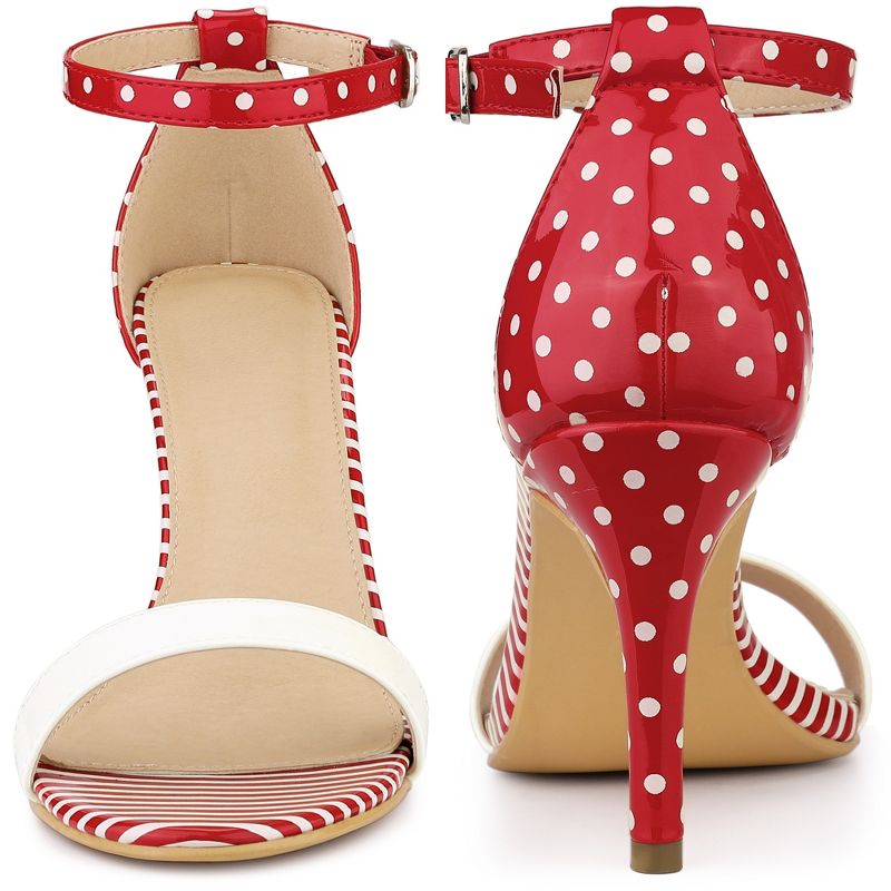 Perphy Women's Stripe Ankle Strap Polka Dots Stiletto Heels Sandals, 2 of 7