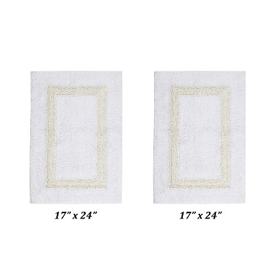 Hotel 2 PC Bath Rug 100% Premium Cotton Tufted Weave Two Tone Reversible Bathroom Rug, Super Soft Absorbent, Machine Washable Bath Mat