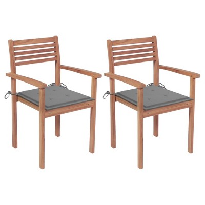vidaXL Patio Chairs 2 pcs with Gray Cushions Solid Teak Wood