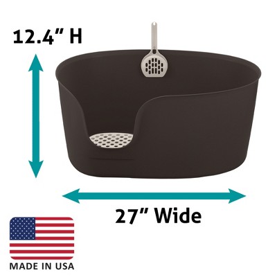 Extra Large Brown High Wall Cat Litter Box with Scoop