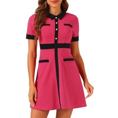 Allegra K Women's Vintage Work Contrast Color Short Sleeve Fit and Flare Dress