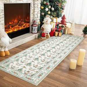 Christmas Area Rug, Xmas Tree Print Foldable Carpet with Non Slip Backing, Low Pile Stain Resistant Floor Carpet for Living Room, Bedroom - 1 of 4