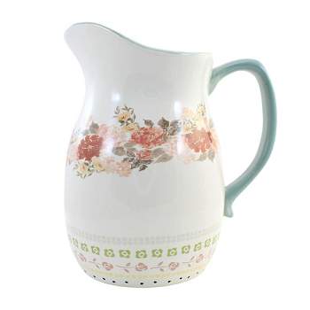 Tabletop Cottage Floral Pitcher  -  One Pitcher 5.0 Inches -  Roses Flowers  -  A7128  -  Dolomite  -  Pink