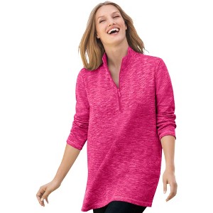 Woman Within Plus Size French Terry Quarter-Zip Sweatshirt - 1 of 4