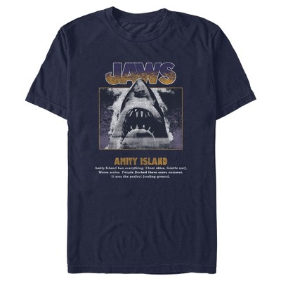 Jaws Men's Blue and Yellow Poster T-Shirt Blue