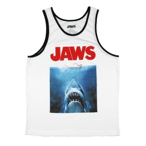 Jaws Men's Movie Poster Design Graphic Print Contrasting Trim Tank Top Adult - 1 of 3