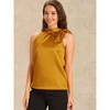 INSPIRE CHIC Women's Elegant Satin Sleeveless Bow Tie Mock Neck Solid Work Blouse - 2 of 4
