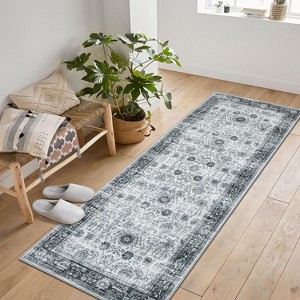 Area Rug Washable Printed Vintage Floral Non Slip Low Pile Rugs Soft Rubber Backed Indoor Bedroom Rugs for Laundry Room - 1 of 4